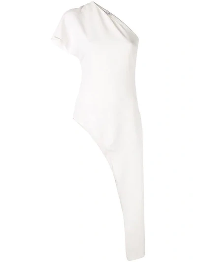 Cushnie One-shoulder Short-sleeve Asymmetric Tunic In White