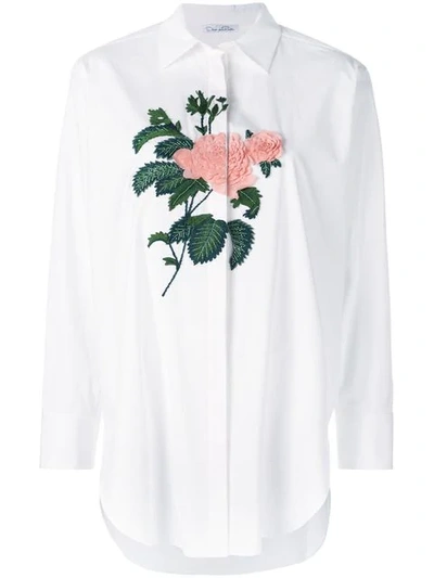 Oscar De La Renta Rose-embroidered Button-front Blouse In White/blush