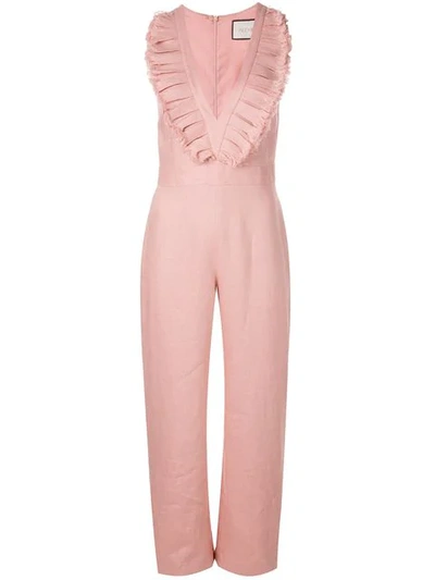Alexis Odalys Cropped Pleated Linen Jumpsuit In Blush