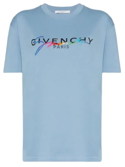 Givenchy Rainbow Logo-embroidered Cotton-jersey T-shirt In 450 Sky Blue