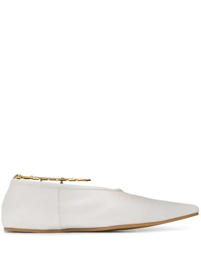 Stella Mccartney Chain-embellished Vegetarian Leather Point-toe Flats In White