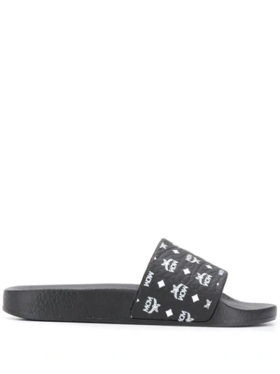 Mcm Monogram Logo Print Slide Sandals In Black