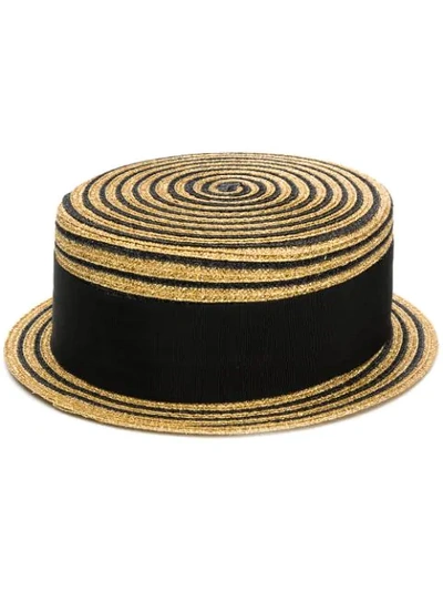 Saint Laurent Cotton-faille Trimmed Coated Faux Raffia Hat - 黑色 In Black