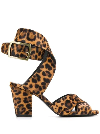 Saint Laurent Oak Leopard-print Calf-hair Sandals In Brown