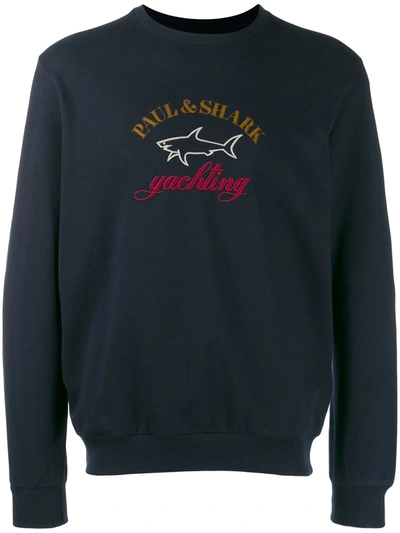 Paul & Shark Embroidered Logo Sweatshirt In Blue