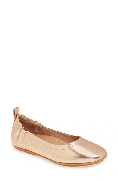 Fitflop Allegro Ballet Flat In Rose Gold Faux Leather
