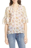 ALICE AND OLIVIA JULIUS TIERED SLEEVE FLORAL BLOUSE,CC904P24030