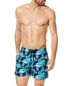 Vilebrequin Men's Moorise Turtle-and-flower Print Swim Trunks In Bleu Marine