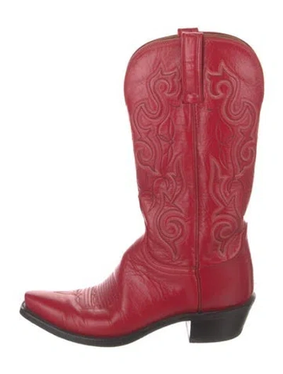 Pre-owned 1883 By Lucchese Leather Embroidered Accent Western Boots In Red
