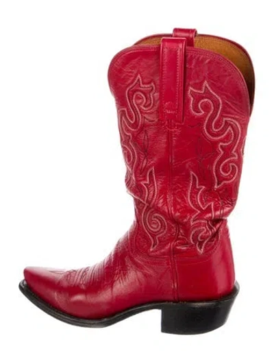 Pre-owned 1883 By Lucchese Leather Printed Western Boots In Red