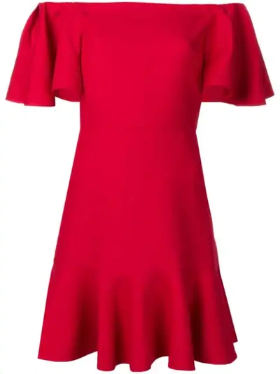 Valentino Off The Shoulder Ruffle Crepe Mini Dress In Red