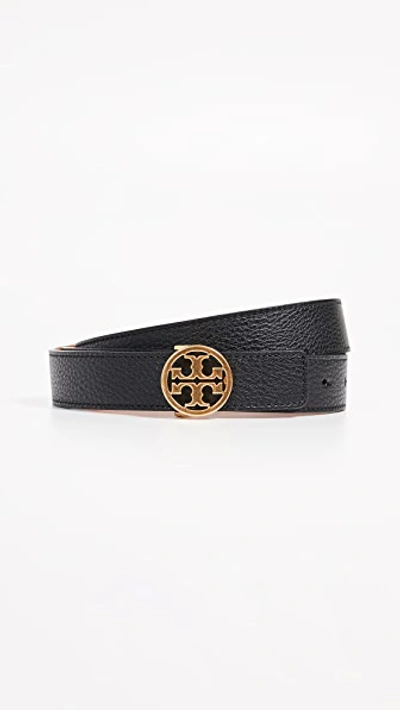 Tory Burch Reversible Logo Leather Belt In Black New Cuoio