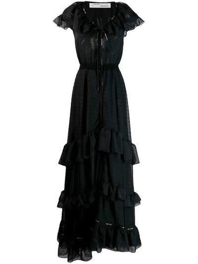 Off-white Ruffled Tiered Swiss-dot Chiffon Maxi Dress In Black