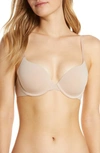 On Gossamer Sleek Micro Lace Underwire Convertible Push-up Bra In Champagne