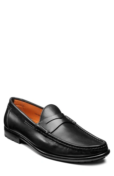 Santoni Leather Penny Loafers In Black