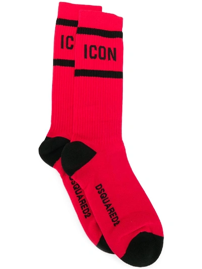 DSQUARED2 DSQUARED2 GERIPPTE 'ICON' SOCKEN - ROT 