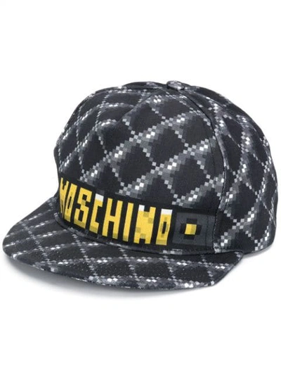 Moschino Logo印图纯棉绗缝帽子 In Black,grey,yellow