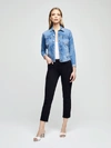 L Agence Janelle Cropped Frayed Stretch-denim Jacket In Sydney
