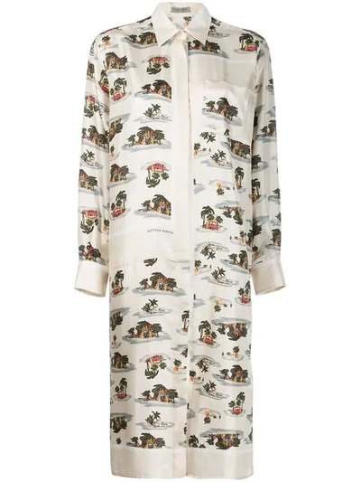 Bottega Veneta Printed Silk Twill Shirt Dress In Neutrals
