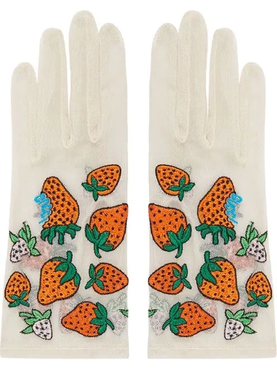Gucci Strawberry Motif Gloves In White