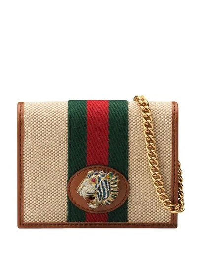 Gucci Rajah Chain Card Case Wallet In Brown