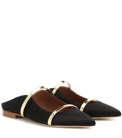 Malone Souliers Maureen Metallic Leather-trimmed Satin Point-toe Flats In Black