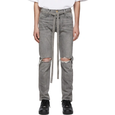Fear Of God Straight-leg Tapered Belted Distressed Selvedge Denim Jeans In 031gdgrydnm