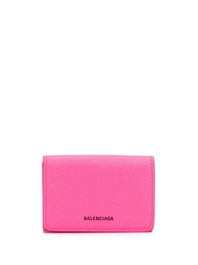 Balenciaga Ville Neon Printed Leather Wallet In Pink