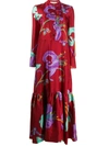 La Doublej Printed Silk Maxi Shirt Dress In Red