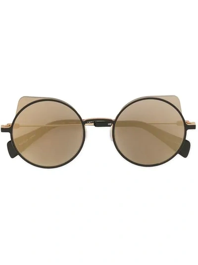 Yohji Yamamoto Peaked Round Sunglasses In Gold