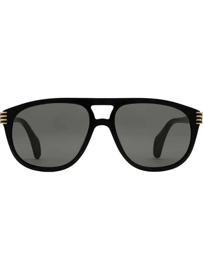 Gucci Eyewear Web标志条纹细节飞行员太阳眼镜 - 黑色 In Black