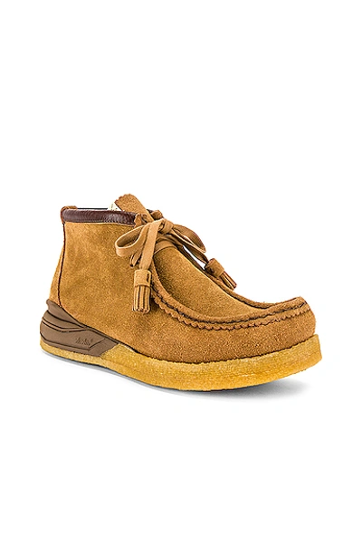 Visvim Beuys Trekker Folk Leather-trimmed Suede Boots In Camel