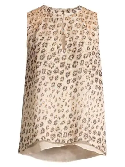 Joie Corie Leopard Print Sleeveless Silk Top In Cappuccino