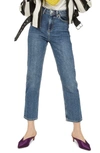 Topshop Straight Leg Jeans In Mid Denim