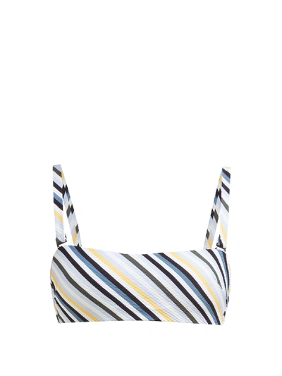 Asceno Striped Technical-seersucker Bikini Top In White