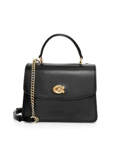 Coach Parker Black Leather Top Handle Bag In Brass/black