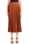 Valentino High-waisted Pleated Silk Midi Skirt In Lan-land