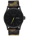 Nixon Men's Sentry Leather/canvas Strap Watch 42mm In Black / Camo / Volt