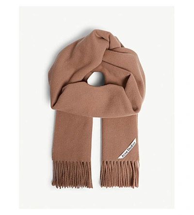 Acne Studios Canada Oversized Fringed Cashmere Scarf In Caramel Brown