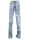 OFF-WHITE OFF-WHITE DISTRESSED DRAWSTRING JEANS - BLUE