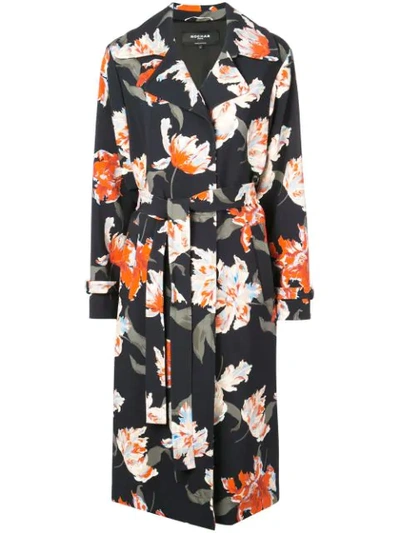 Rochas Floral Print Trenchcoat - 蓝色 In Blue