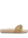 GUCCI LEATHER SLIDE SANDAL WITH INTERLOCKING G