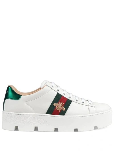 Gucci Ace 50 Platform Leather Sneakers - 白色 In White,multi-colour