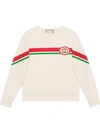 Gucci Interlocking-g Logo Stripe Cotton Sweatshirt In White