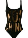 MOSCHINO METALLIC LOGO PRINT SWIMSUIT