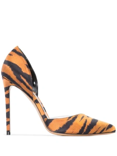 Alexandre Vauthier Angelina Tiger-print Satin Pumps In Brown