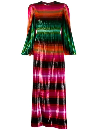 Valentino Long-sleeve Striped Light Velvet Gown Dress In M12 Multicolor