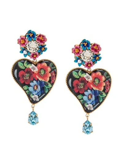 Dolce & Gabbana Flower & Heart-drop Earrings In Multicolor