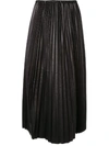 Valentino Pleated Leather Skirt In Black