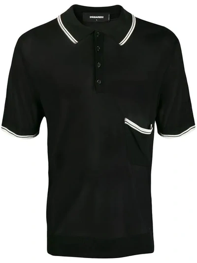 Dsquared2 Contrast Stripe Polo Shirt In Black